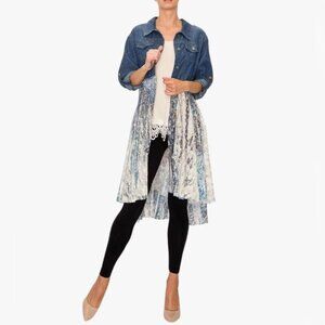 Vintage Origami Denim Shirt & Lace Bohemian Western Duster Cardigan Kimono L/XL